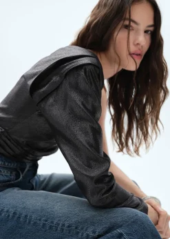 MANGO Koszule I Bluzki*Asymetryczna bluzka z bufiastym rękawem