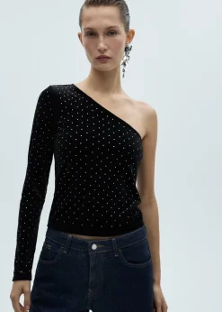 MANGO Topy*Asymetryczny top z aksamitu ze strasem