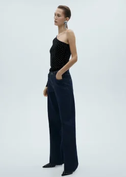 MANGO Topy*Asymetryczny top z aksamitu ze strasem