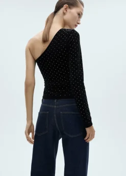 MANGO Topy*Asymetryczny top z aksamitu ze strasem