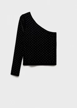 MANGO Topy*Asymetryczny top z aksamitu ze strasem