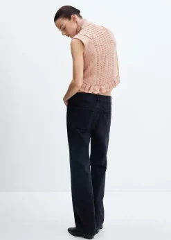 MANGO Topy|Kamizelki*Ażurowa kamizelka z falbankami