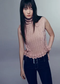 MANGO Topy|Kamizelki*Ażurowa kamizelka z falbankami