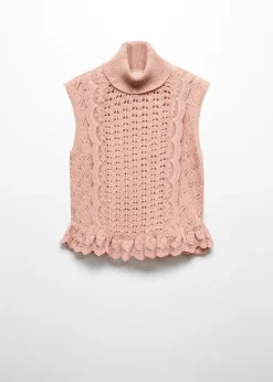 MANGO Topy|Kamizelki*Ażurowa kamizelka z falbankami