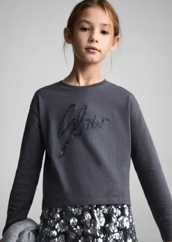 Dzieci MANGO Koszulki I Topy*Bawełniana koszulka z koralikami