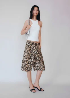 MANGO Krótkie Spodenki*Bermudy dżinsowe w lamparcie cętki