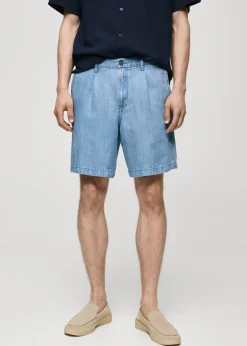 MANGO Dżinsy*Bermudy z konopi i lyocellu z zaszewkami