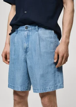 MANGO Dżinsy*Bermudy z konopi i lyocellu z zaszewkami