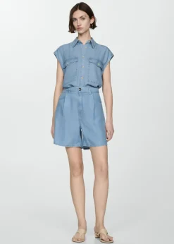 MANGO Krótkie Spodenki*Bermudy z lyocellu z zaszewkami