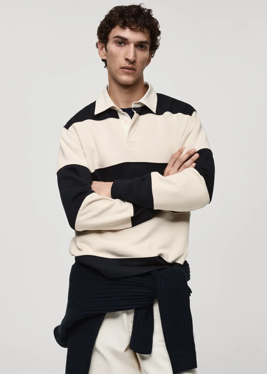 MANGO Bluzy|Koszulki Polo*Bluza polo z bawełny w paski