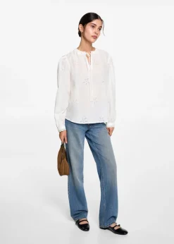 MANGO Koszule I Bluzki*Bluzka z kwiatowym haftem