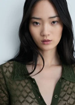 MANGO Topy*Body z ażurowej dzianiny z kołnierzykiem polo