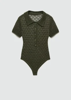 MANGO Topy*Body z ażurowej dzianiny z kołnierzykiem polo
