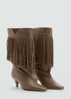 MANGO Buty|Akcesoria Skórzane*Botki skórzane na obcasie z frędzlami