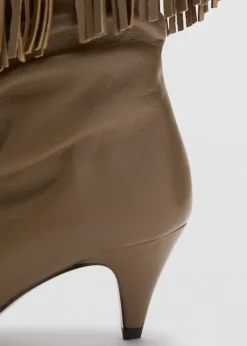 MANGO Buty|Akcesoria Skórzane*Botki skórzane na obcasie z frędzlami
