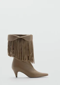 MANGO Buty|Akcesoria Skórzane*Botki skórzane na obcasie z frędzlami