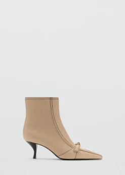 MANGO Buty|Akcesoria Skórzane*Botki skórzane z dekoracyjnymi szwami i kokardką