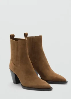 MANGO Buty|Akcesoria Skórzane*Botki z dwoiny na obcasie klockowym