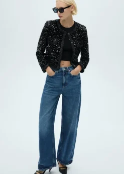 MANGO Kurtki*Cekinowy żakiet z kieszeniami