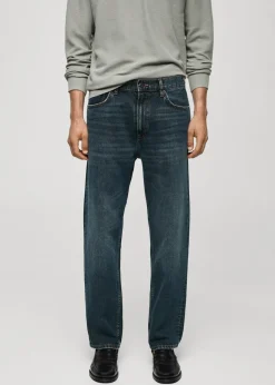 MANGO Dżinsy*Ciemne jeansy straight fit z efektem zużycia