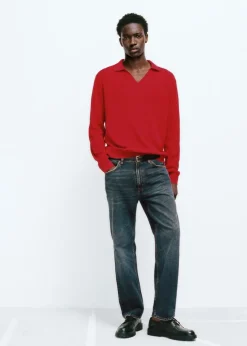 MANGO Dżinsy*Ciemne jeansy straight fit z efektem zużycia