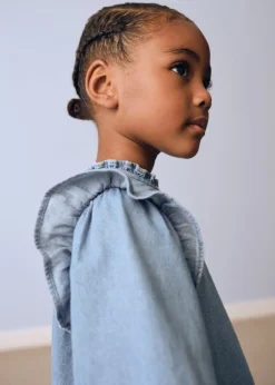 Dzieci MANGO Koszule*Denimowa bluzka z falbaną