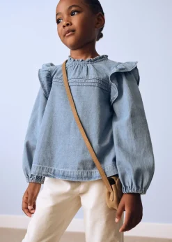 Dzieci MANGO Koszule*Denimowa bluzka z falbaną