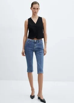 MANGO Dżinsy*Dżinsy capri z dekoracyjnymi szwami