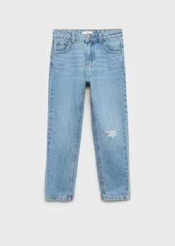 Dzieci MANGO Dżinsy*Dżinsy mom fit z ozdobnymi rozdarciami
