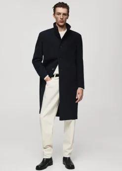 MANGO Płaszcze*Długi płaszcz wełniany z kołnierzem kominowym