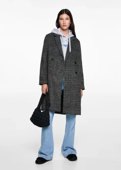 MANGO Płaszcze I Kurtki*Długi wełniany płaszcz w kratę