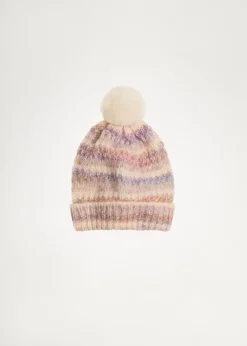 Dzieci MANGO Akcesoria*Dwukolorowa czapka z dzianiny z pomponem
