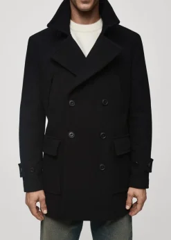 MANGO Płaszcze*Dwurzędowy płaszcz z wełny z recyklingu