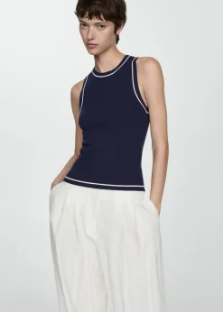 MANGO Topy*Dzianinowy top z kontrastowym wykończeniem