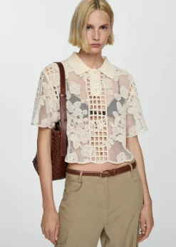 MANGO Swetry I Kardigany|Koszulki*Haftowana bluzka z ażurowymi wstawkami