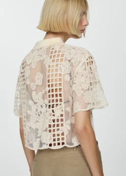 MANGO Swetry I Kardigany|Koszulki*Haftowana bluzka z ażurowymi wstawkami
