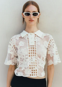 MANGO Swetry I Kardigany|Koszulki*Haftowana bluzka z ażurowymi wstawkami