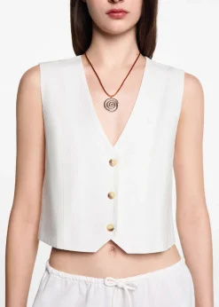 MANGO Kamizelki*Kamizelka lniana na guziki