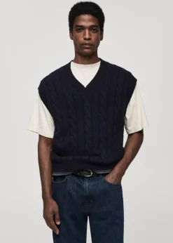 MANGO Kardigany I Swetry*Kamizelka z mieszanki wełny z warkoczami