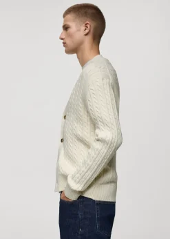 MANGO Kardigany I Swetry*Kardigan na guziki z grubej dzianiny z warkoczami