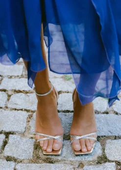 MANGO Buty*Klapki na obcasie z paskiem ze strasu