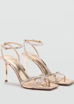 MANGO Buty*Klapki na obcasie z paskiem ze strasu