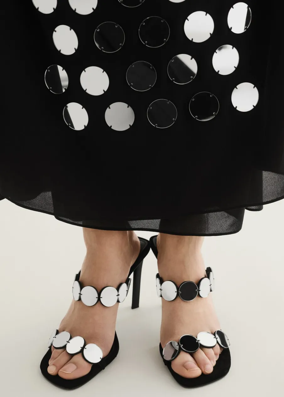 MANGO Buty*Klapki skórzane na obcasie z lusterkami