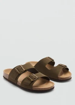 MANGO Skóra|Buty*Klapki ze skóry dwoiny ze sprzączką