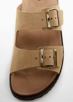 MANGO Skóra|Buty*Klapki ze skóry dwoiny ze sprzączką