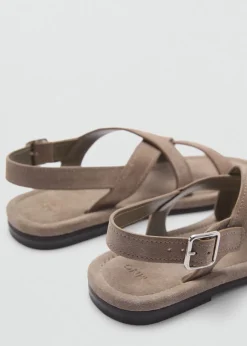 MANGO Skóra|Buty*Klapki ze skrzyżowanymi paskami ze skóry dwoiny