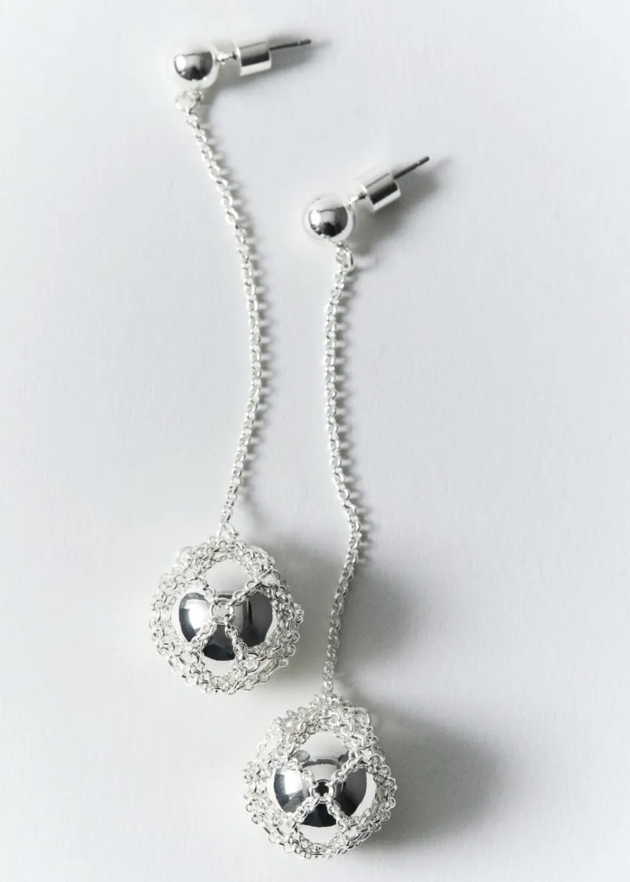 MANGO Biżuteria*Kolczyki z wiszącą kulą na łańcuszku