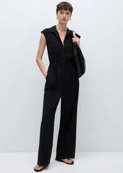 MANGO Sukienki I Kombinezony*Kombinezon z kieszeniami i kołnierzykiem koszulowym