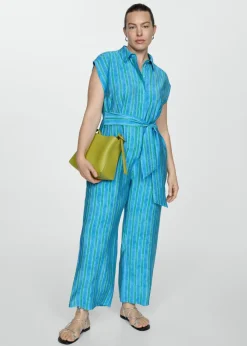 MANGO Sukienki I Kombinezony*Kombinezon z koszulowym kołnierzykiem wiązany w pasie