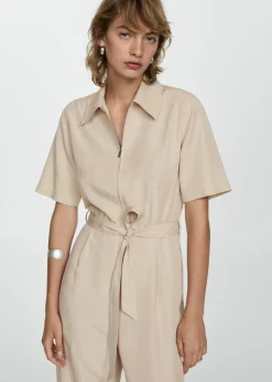 MANGO Sukienki I Kombinezony*Kombinezon z lyocellu z kołnierzykiem koszulowym